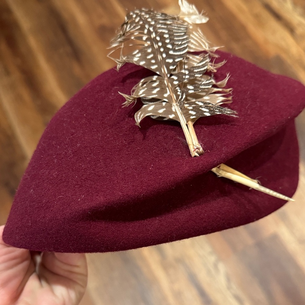 Elegant Burgundy Women's Hat with Feather Accent